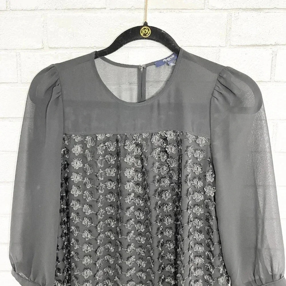 Madewell Black Fringeflower Applique Sheer Blouse Women's Size XS - Picture 3 of 8